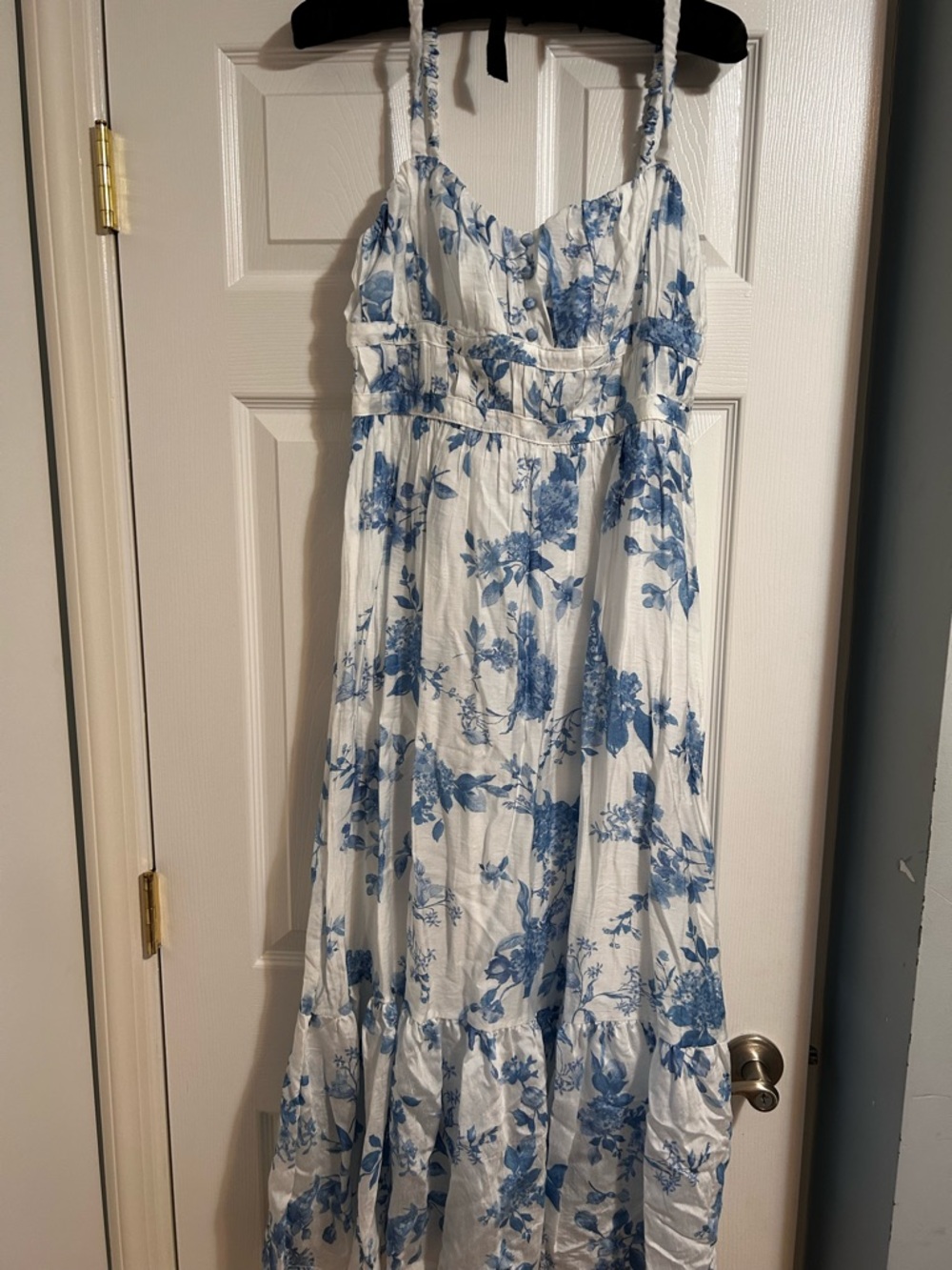 White and Blue Floral Midi Sundress